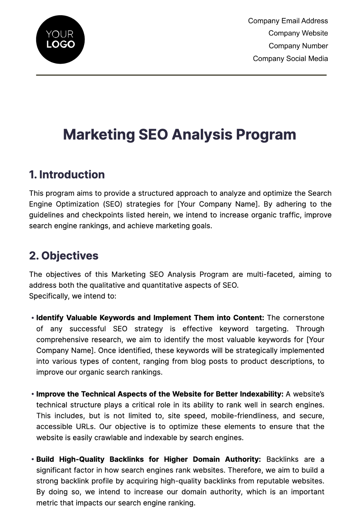 Marketing SEO Analysis Program Template - Edit Online & Download