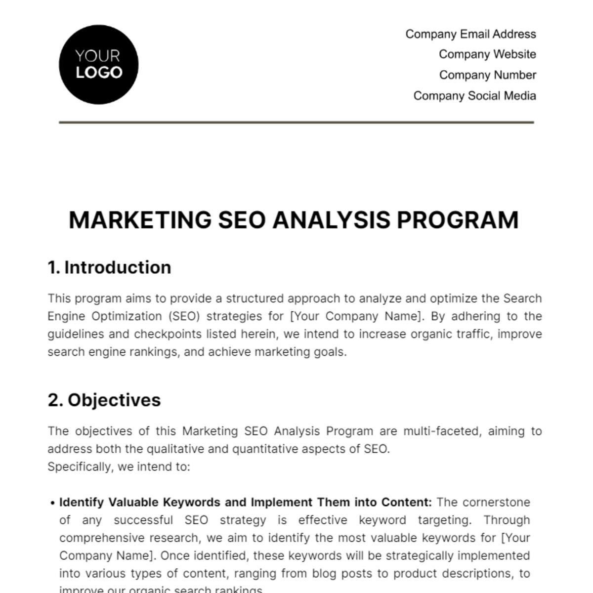 Marketing SEO Analysis Program Template