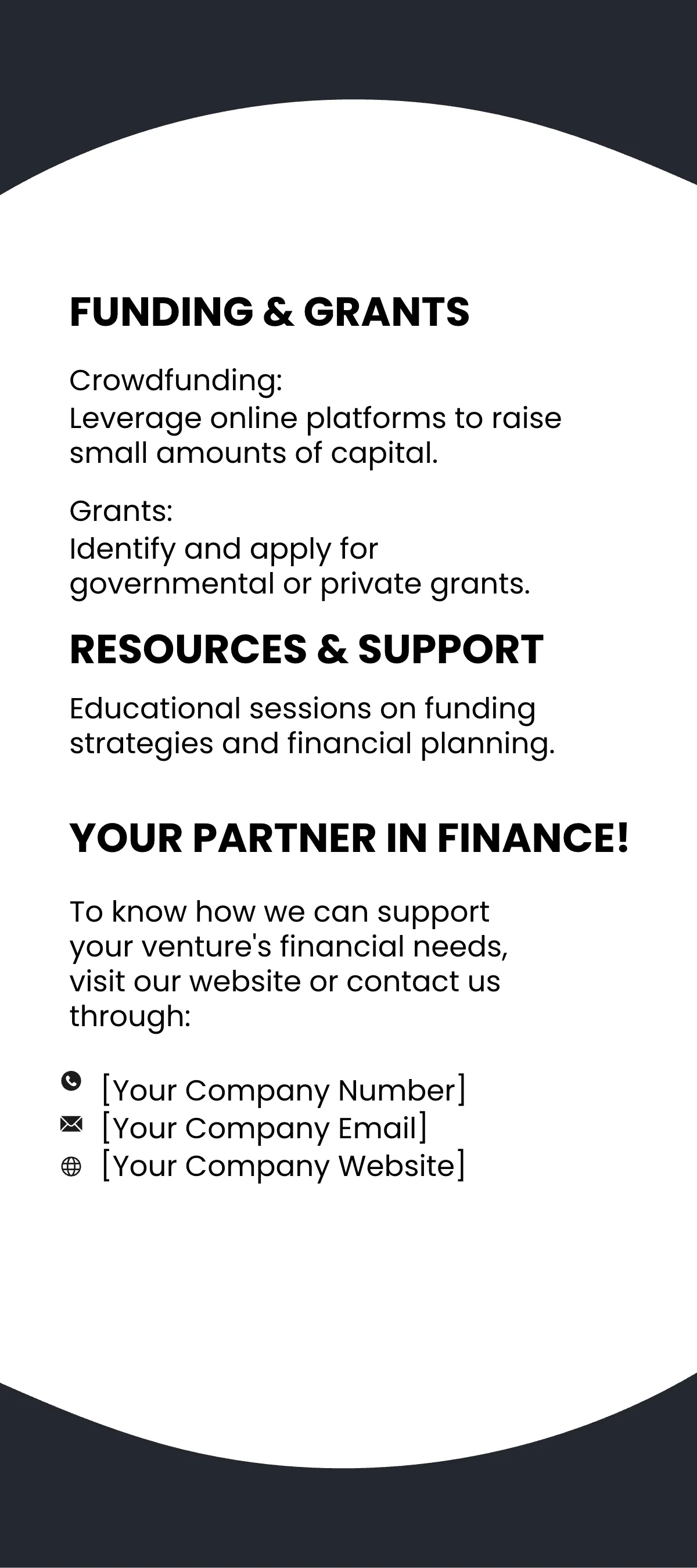 Free Funding Options and Resources Rack Card Template to Edit Online