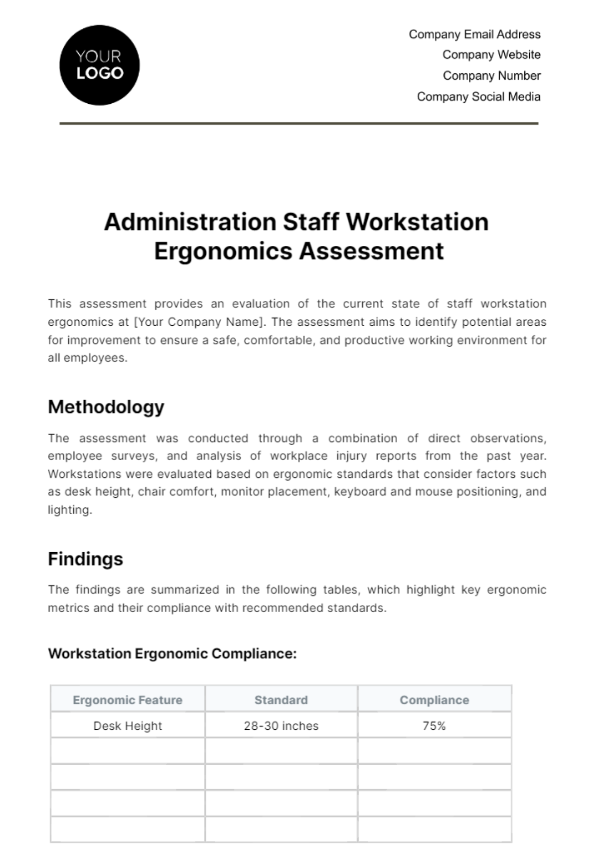 Free Administration Staff Workstation Ergonomics Assessment Template