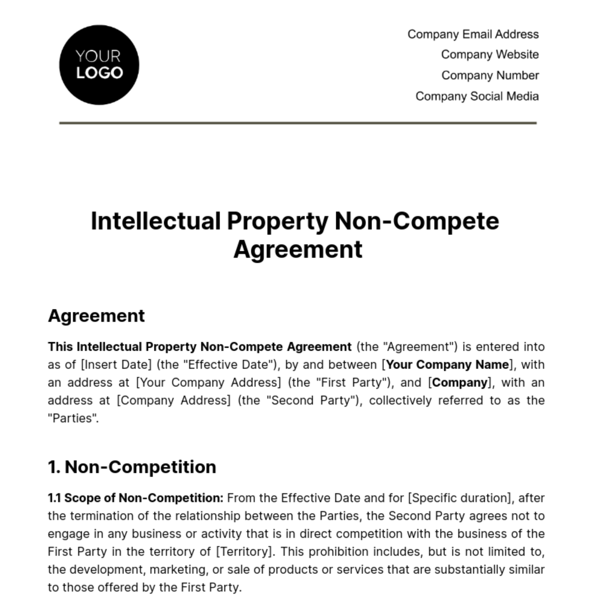 Free Legal Intellectual Property Non-Compete Agreement Template
