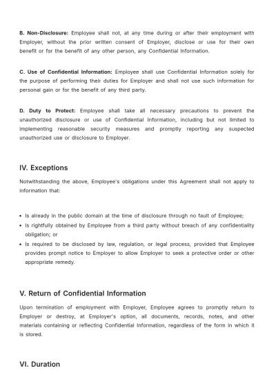 Free Legal Employment & Labor Confidentiality Agreement Template to Edit Online