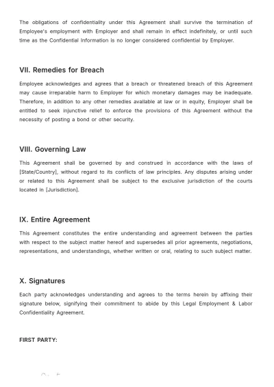 Free Legal Employment & Labor Confidentiality Agreement Template to Edit Online