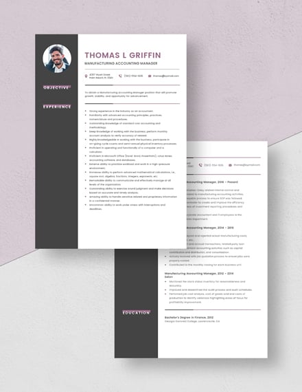 manufacturing accounting manager resumecv template  word