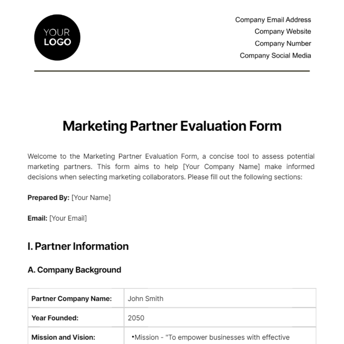 Marketing Partner Evaluation Form Template
