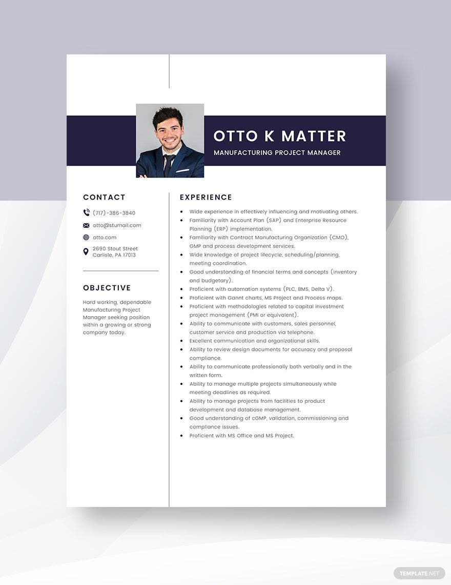 Manufacturing Project Manager Resume