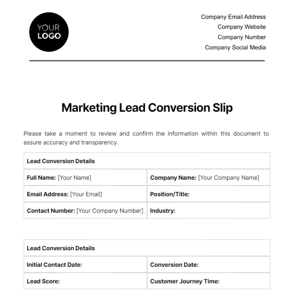 Free Marketing Lead Conversion Slip Template