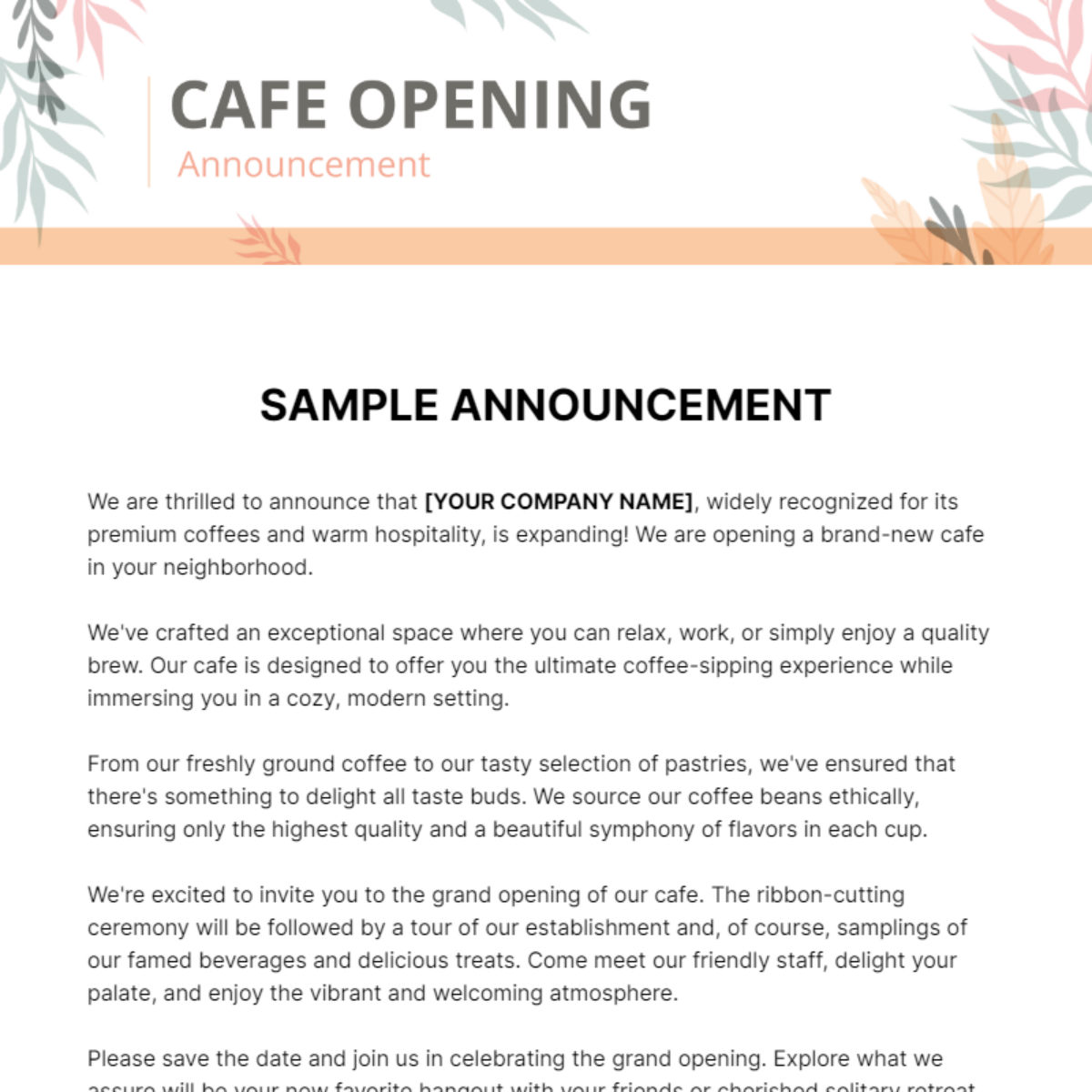 Sample Announcement Template - Edit Online & Download