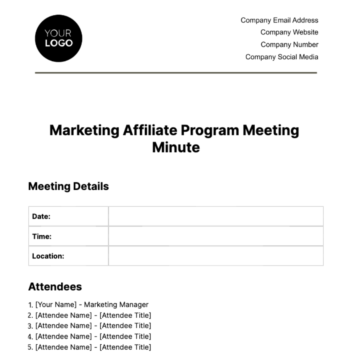 Marketing Affiliate Program Meeting Minute Template