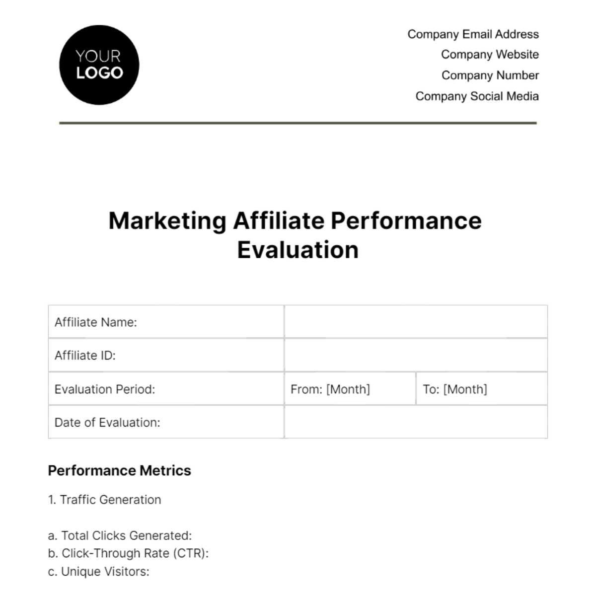 Marketing Affiliate Performance Evaluation Template