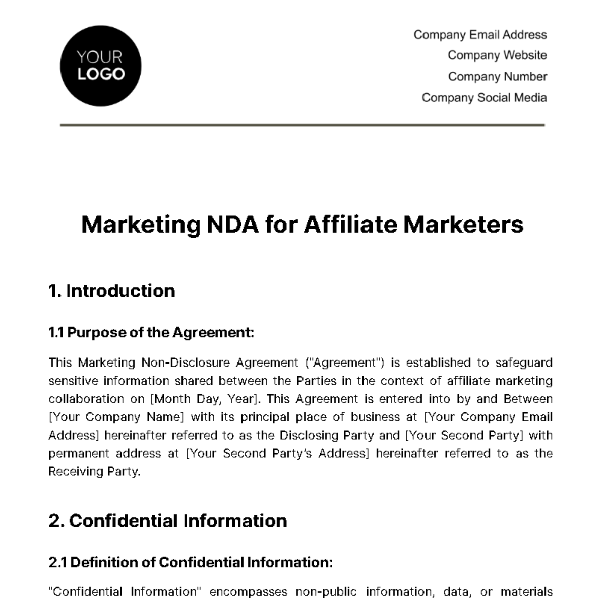Marketing NDA for Affiliate Marketers Template