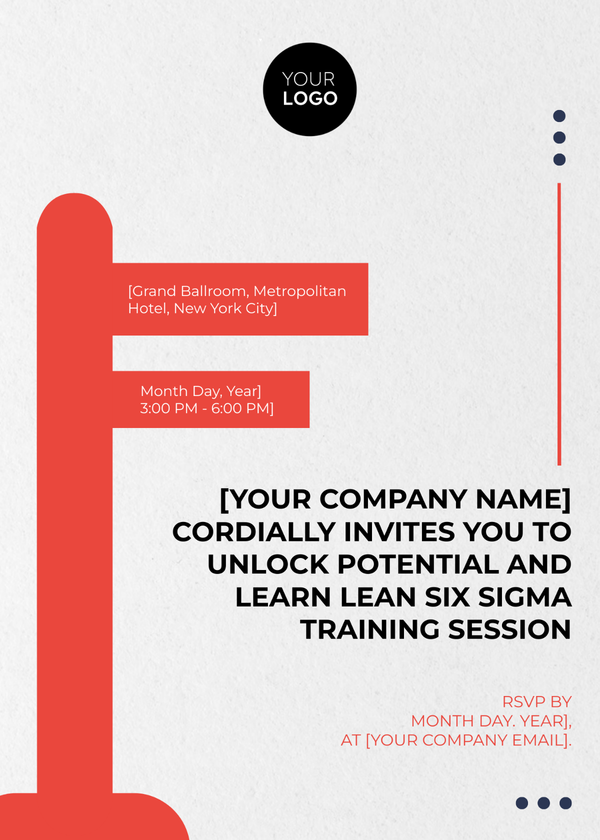 Lean Six Sigma Training Session Invitation Card Template