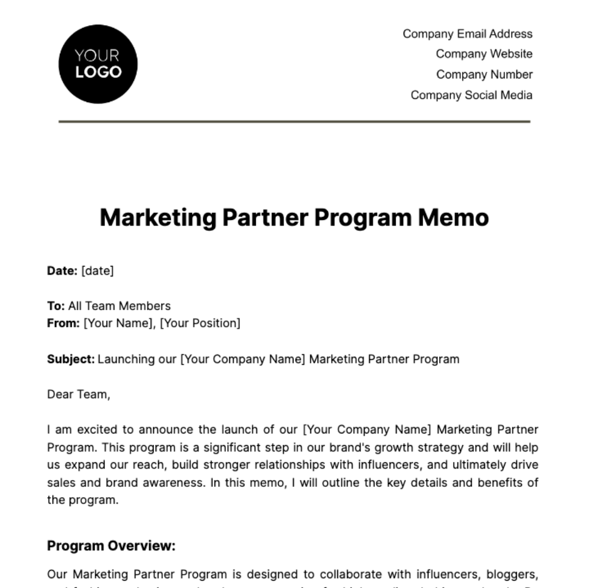 Marketing Partner Program Memo Template