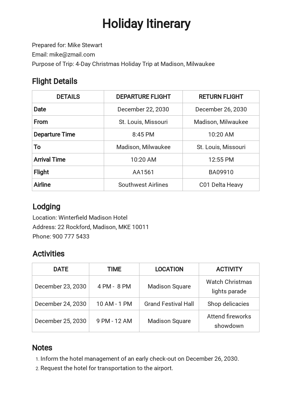 Holiday Itinerary Template Free PDF Word Apple Pages Google Docs Holiday Itinerary Template Free PDF Word Apple Pages Google Docs
