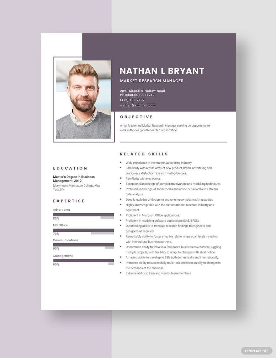 Market Research Manager Resume in Word, Pages - Download | Template.net