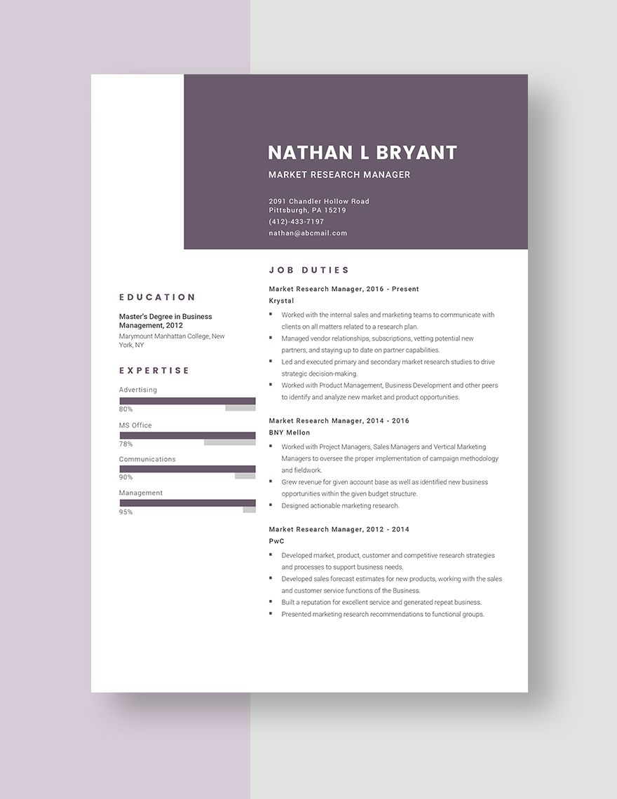 Market Research Manager Resume