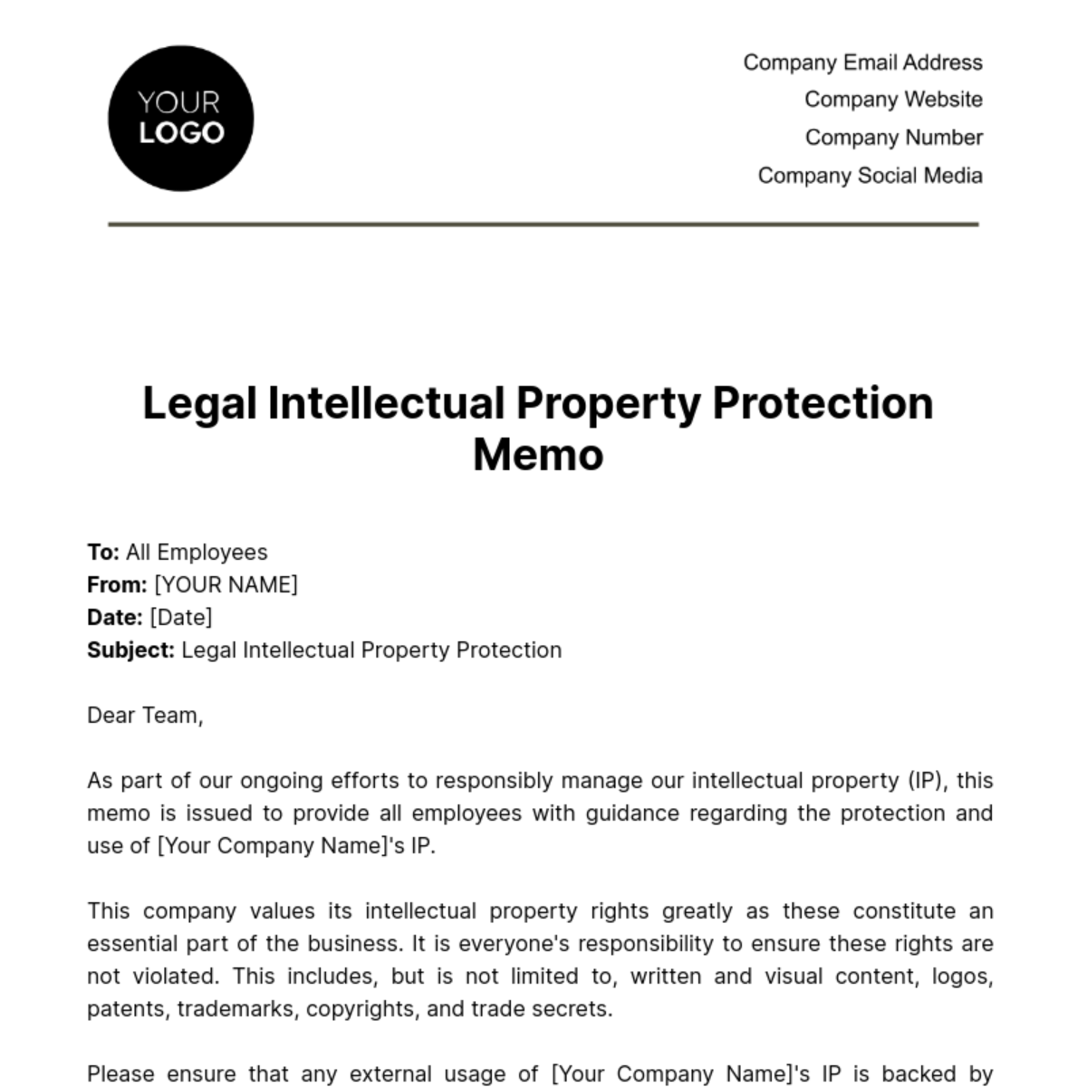 Free Legal Intellectual Property Protection Memo Template