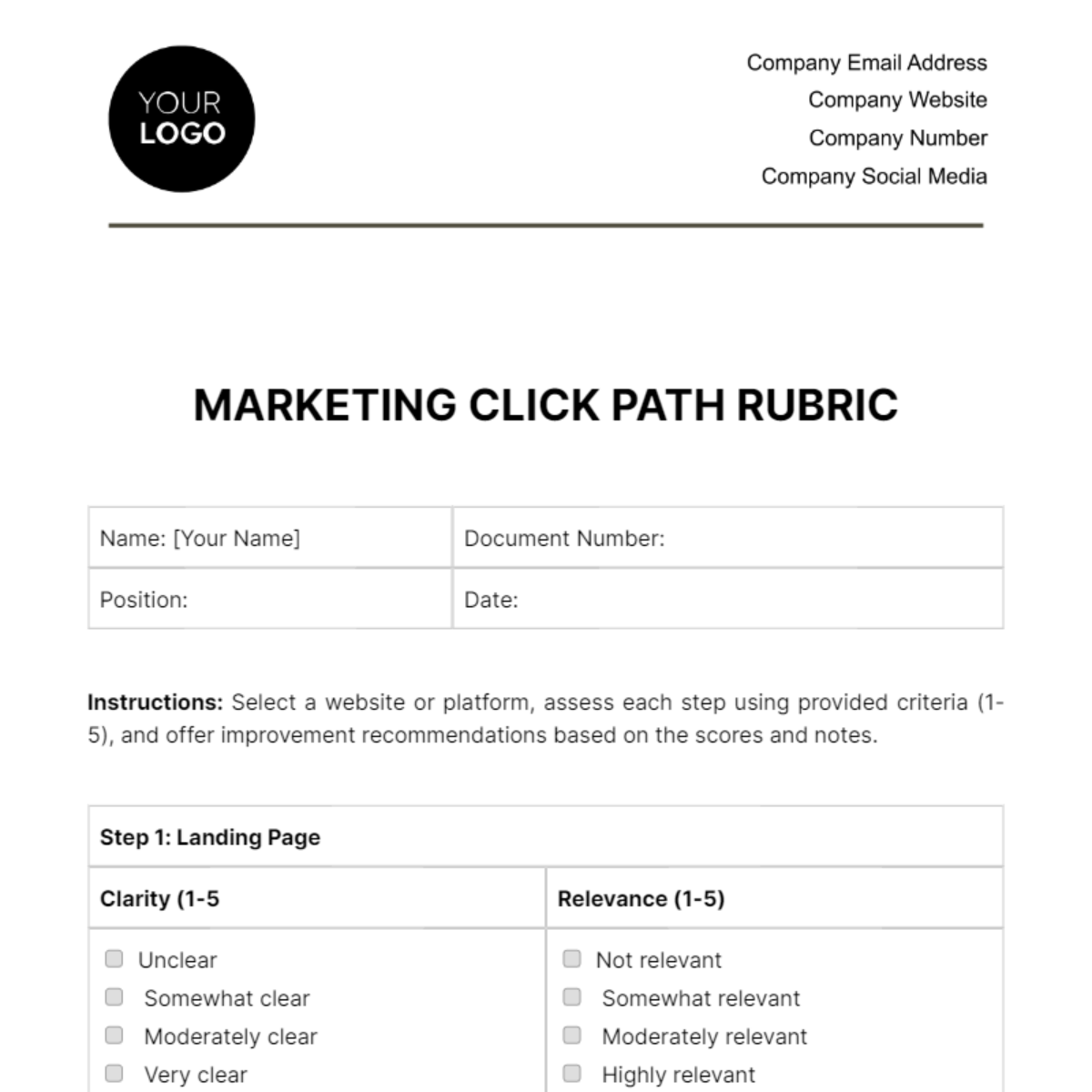 Marketing Click Path Rubric Template