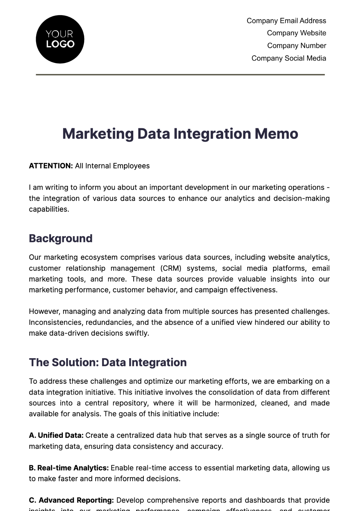 Marketing Data Integration Memo Template - Edit Online & Download