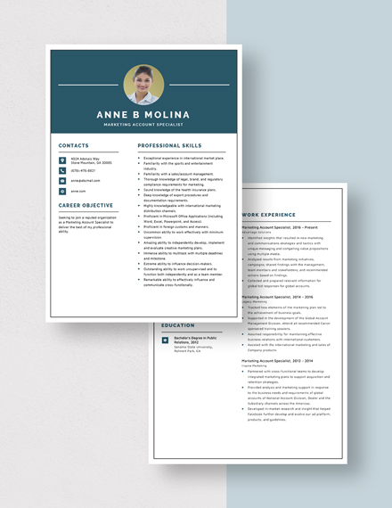 Marketing Account Specialist Resume Download