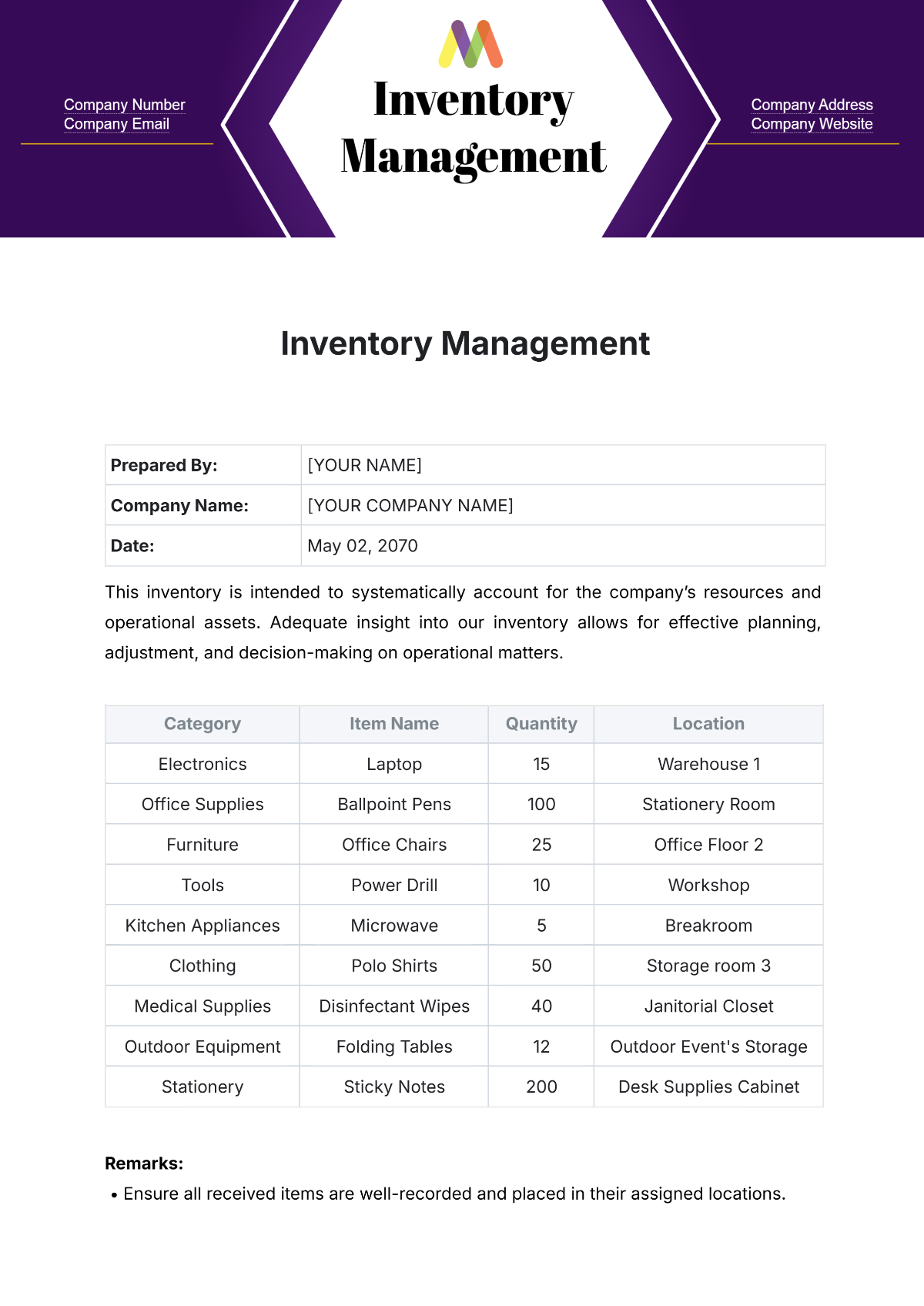 Free Inventory Management Template