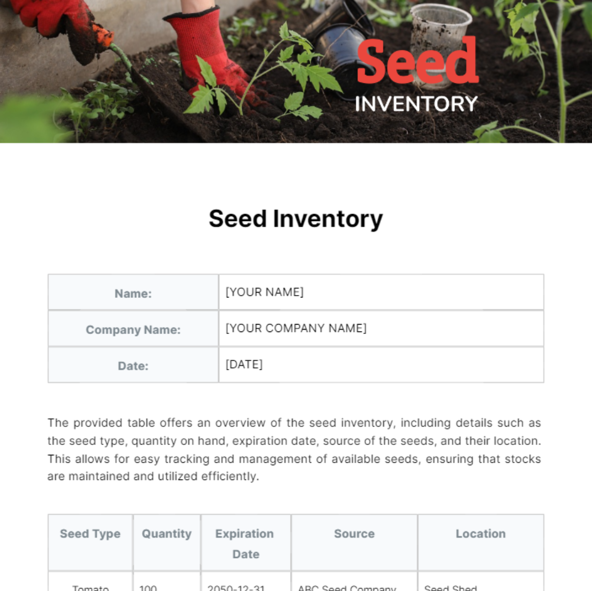 Seed Inventory Template