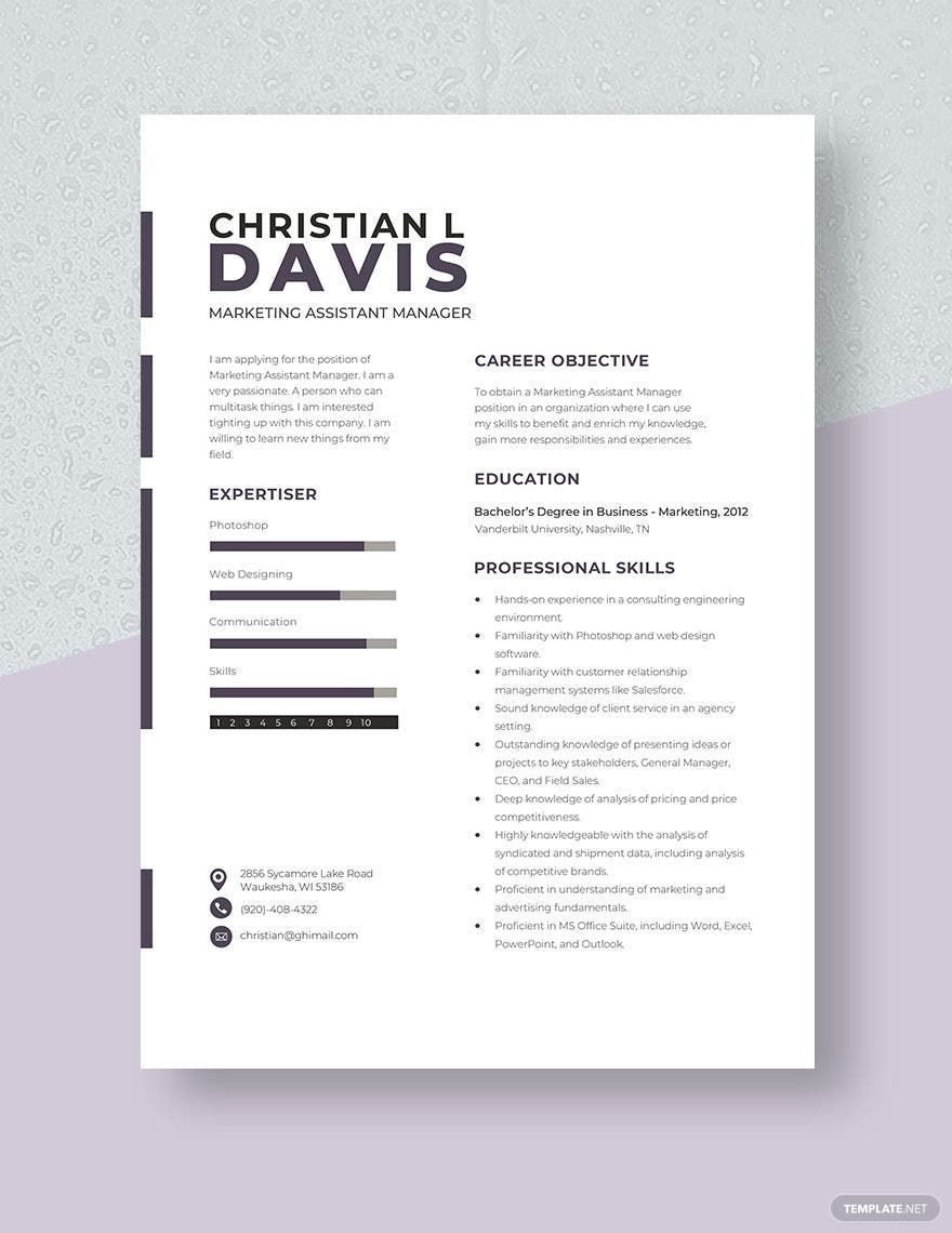 Marketing Assistant Manager Resume Template