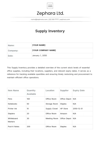 Free Blank Supply Inventory Template to Edit Online