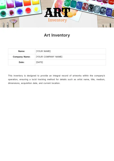 Free Art Inventory Template to Edit Online