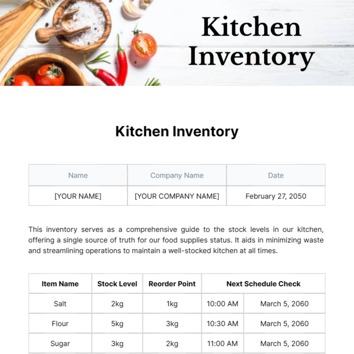 Kitchen Inventory Template