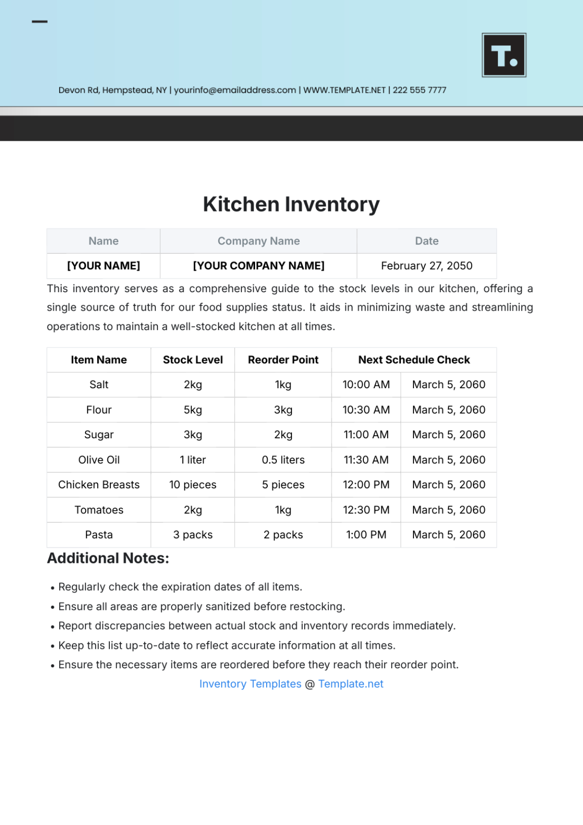 Kitchen Inventory Template