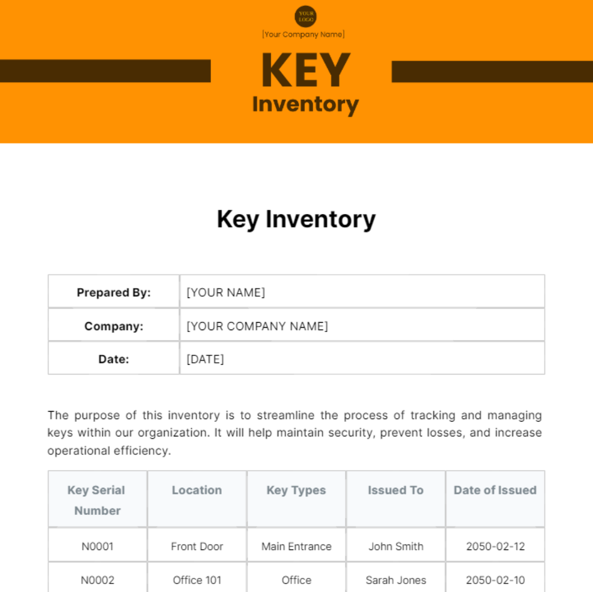 Key Inventory Template