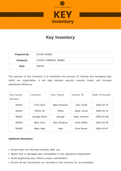 Free Key Inventory Template to Edit Online