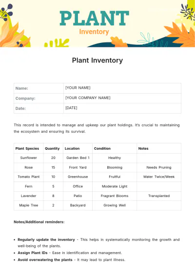 Free Plant Inventory Template to Edit Online
