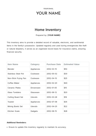 Free Home Inventory Template to Edit Online