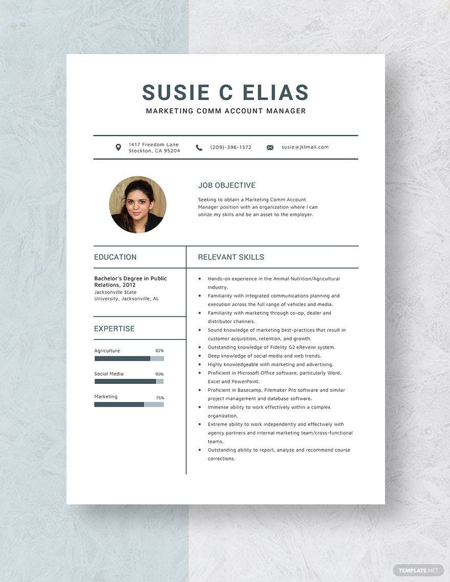 Marketing Comm Account Manager Resume Template