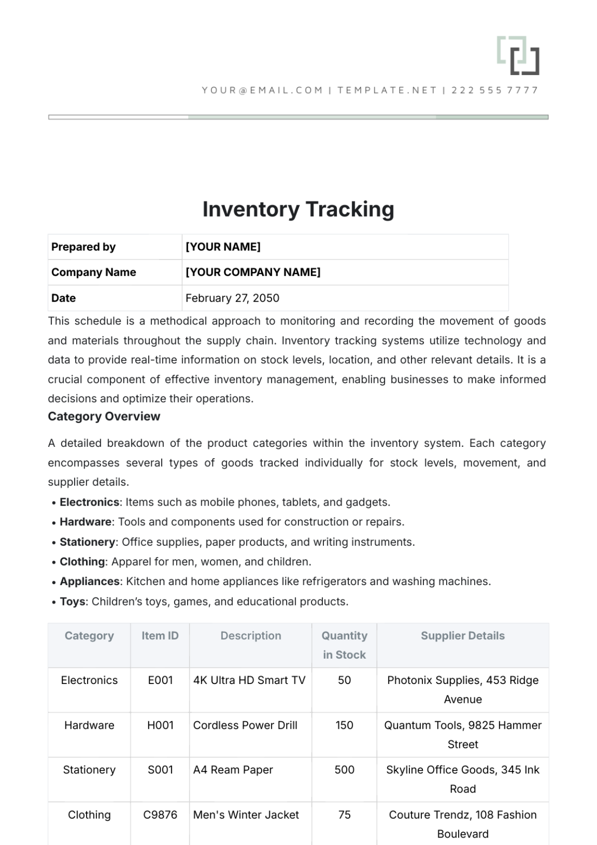 Inventory Tracking Template