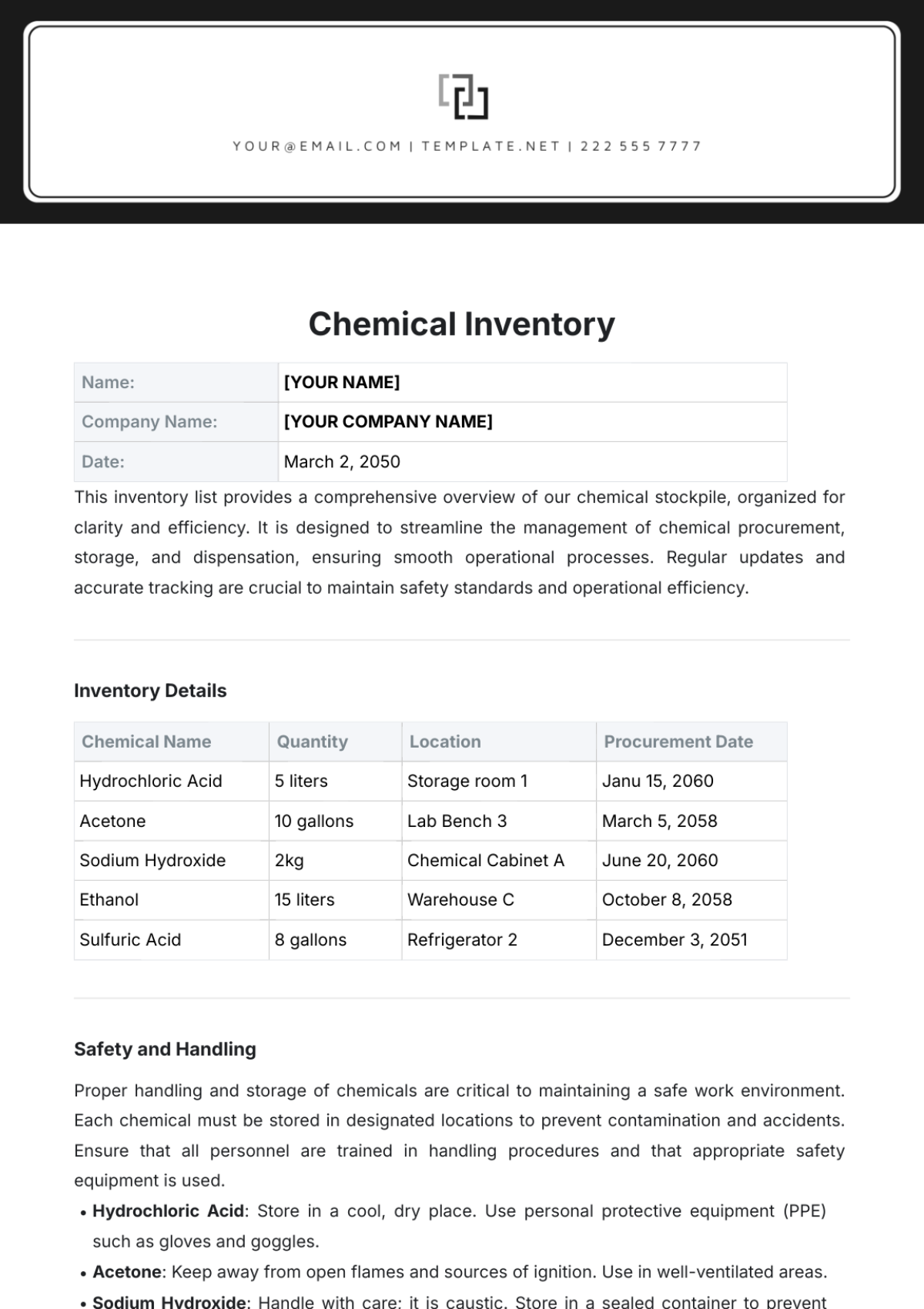 Chemical Inventory Template