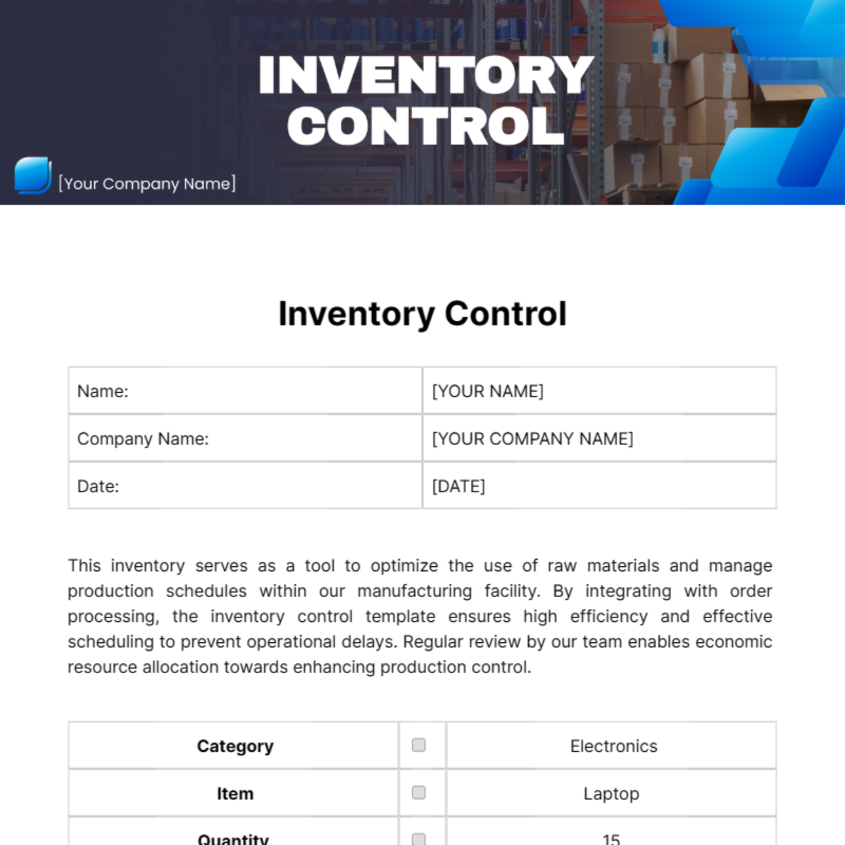 Inventory Control Template