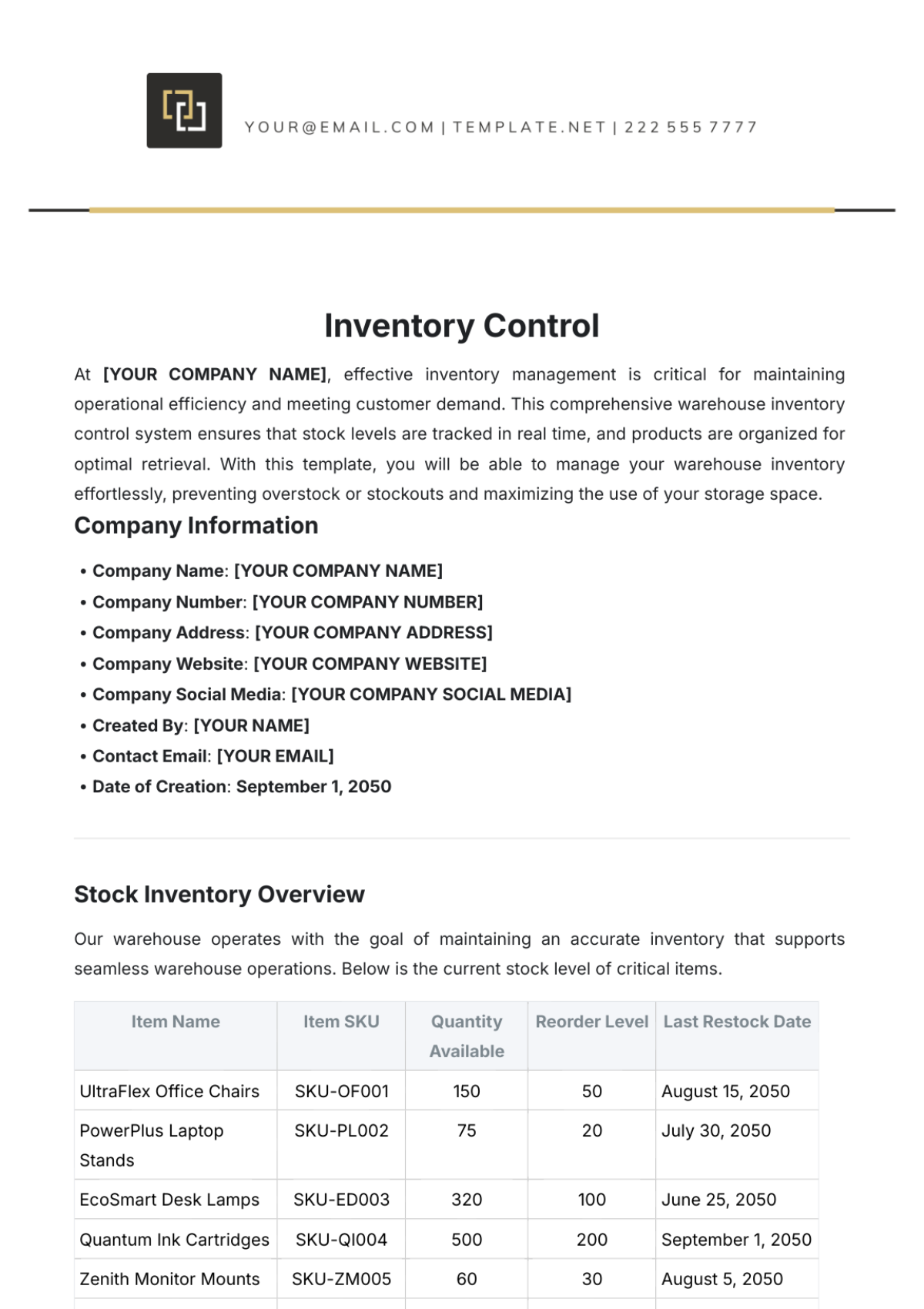 Inventory Control Template