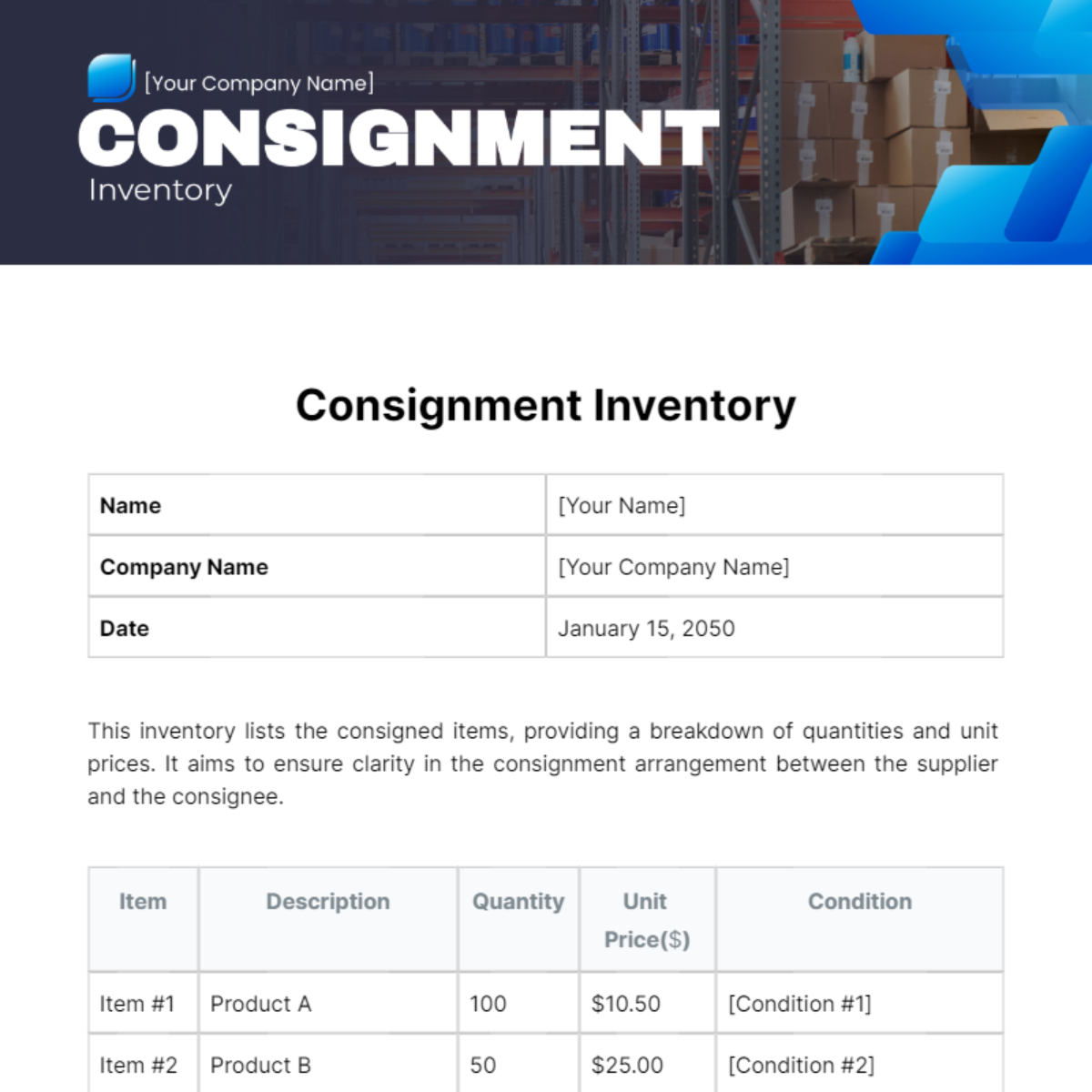Consignment Inventory Template