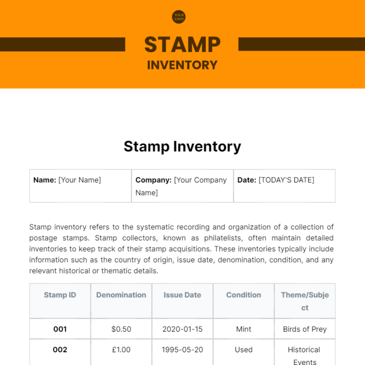 Stamp Inventory Template