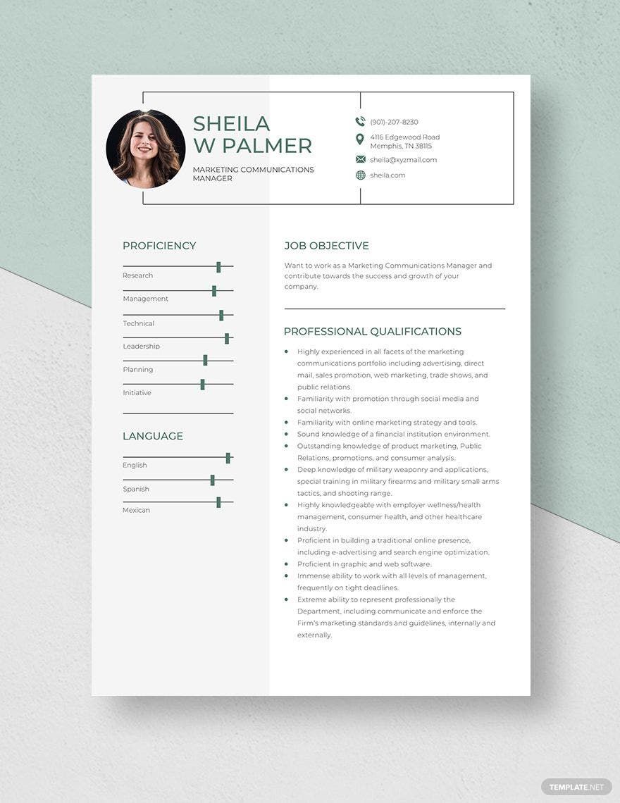 Marketing Communications Manager Resume Template
