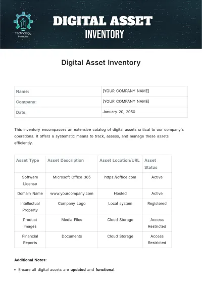 Free Digital Asset Inventory Template to Edit Online