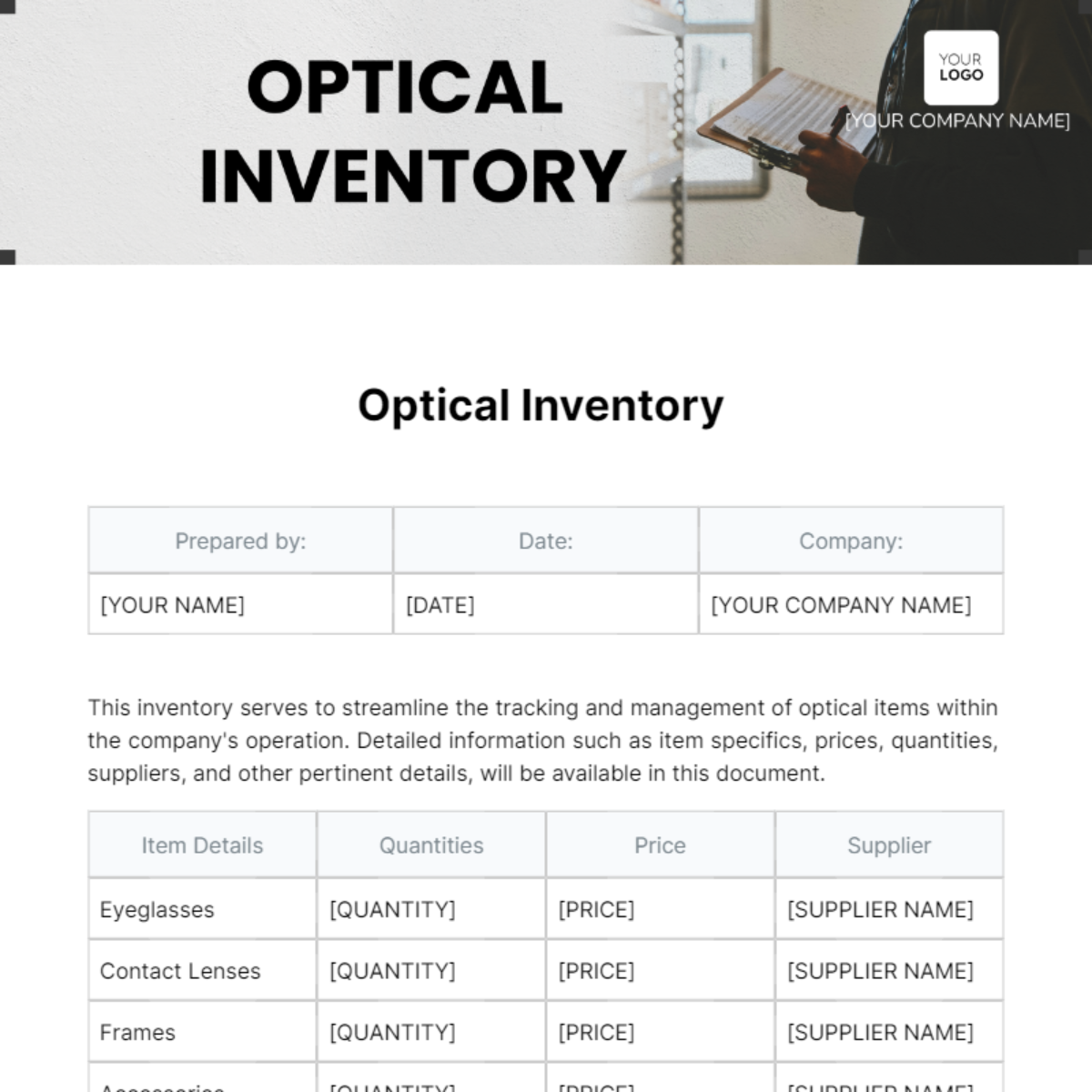 Optical Inventory Template