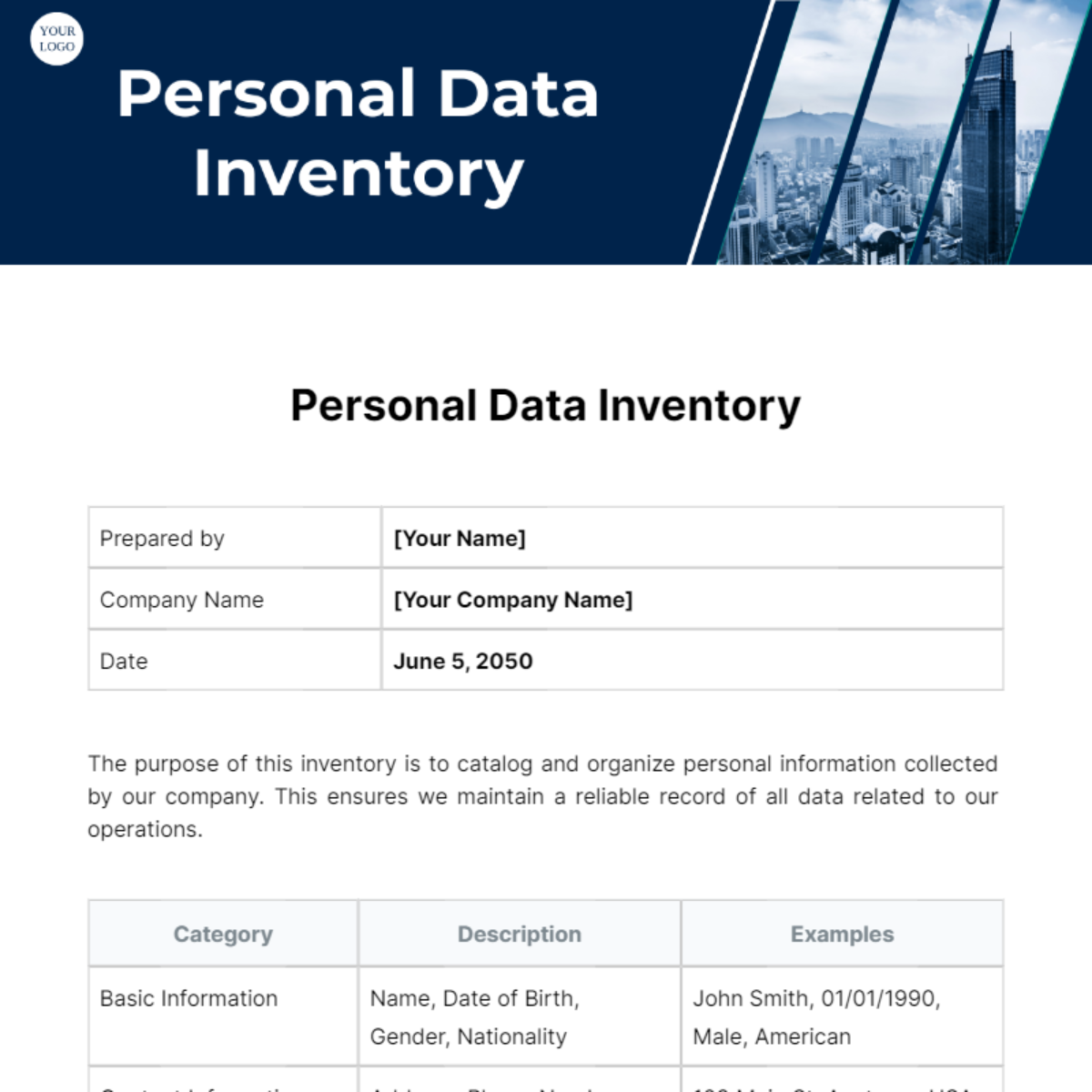Personal Data Inventory Template