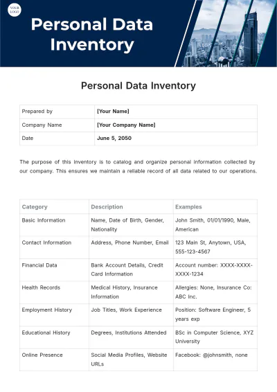 Free Personal Data Inventory Template to Edit Online