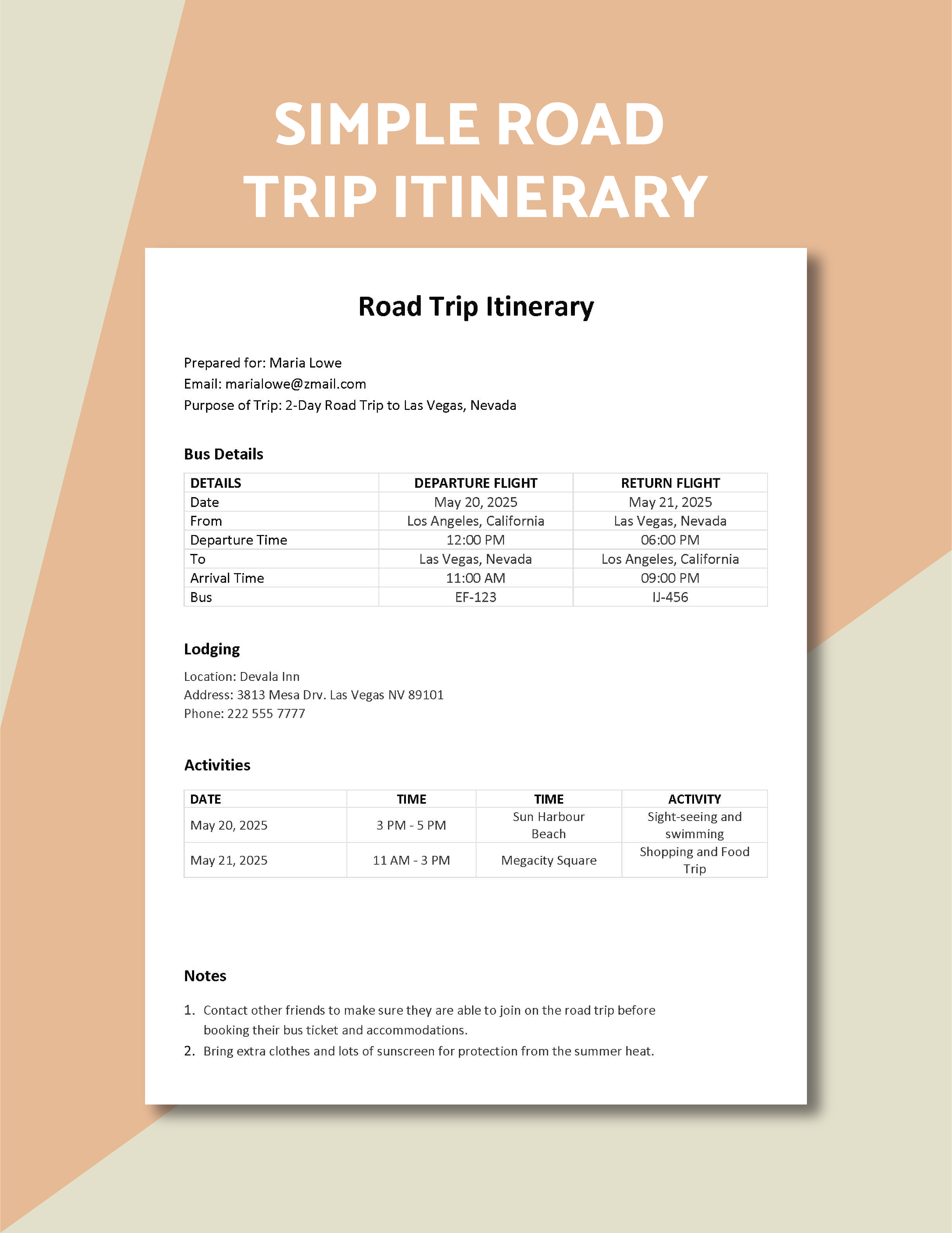 Road Trip Itinerary Template In Microsoft Word Templatenet 1190x680