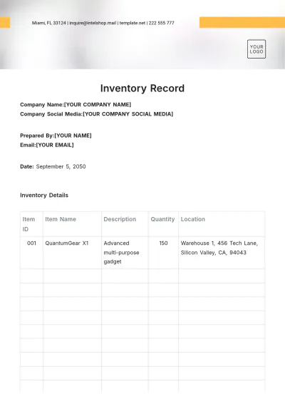Free Inventory Record Template to Edit Online