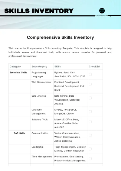 Free Skills Inventory Template to Edit Online